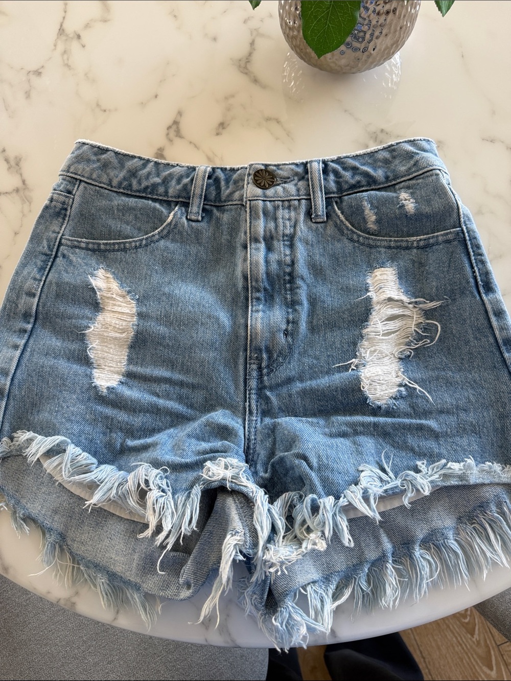 Show Me Your Mumu High-Rise Distressed Denim Shorts - Light Blue